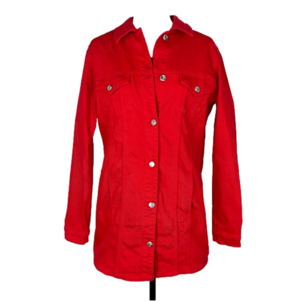 Tricotto long red denim coat